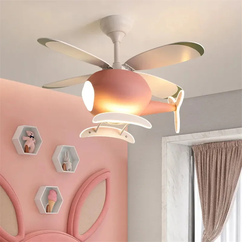 Luci dell\'aeroplano nordico per la stanza dei bambini lampadari semplici creativi del ventilatore da soffitto dell\'elicottero lampada della