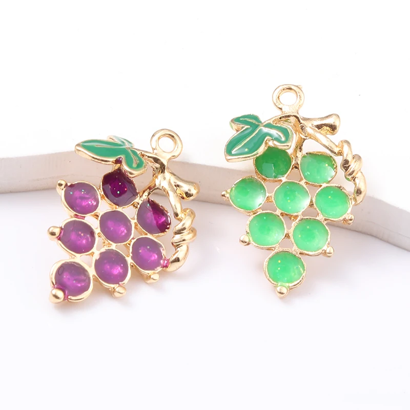 10 PCS Lovely Two Colors Grape Enamel Charms Cartoon Fruits For Making Necklace Handmade DIY Jewelry Findings