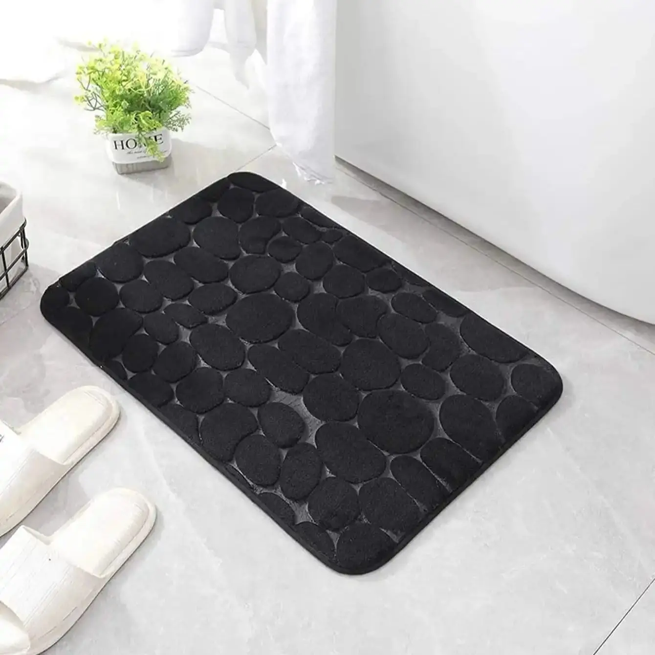 1pc Cobblestone Bath Mat - Stone Textured, Rapid Water Absorbent, Non-Slip, Washable, Thick Soft and Comfortable Carpet for Bath