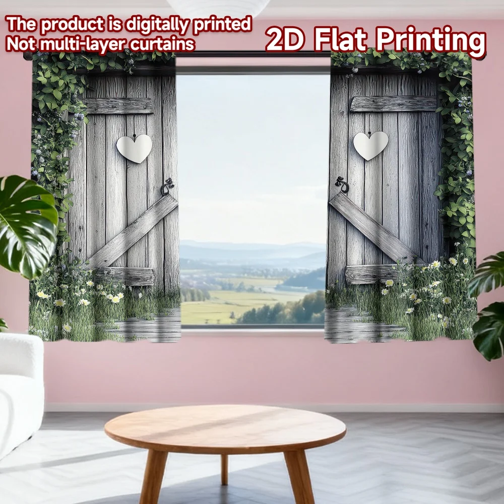 

2D flat printing 2pcs Window Curtains Valentine's Day Heart Door Digital Printed Polyester Drapes Festive Wall Decor Perfect for