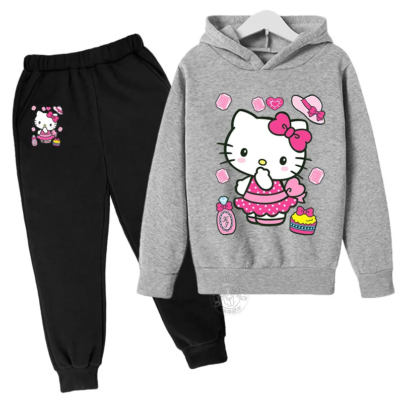 Autumn and winter fashion Hello Kitty cute cartoon Kawaii series girls leisure sports series suit