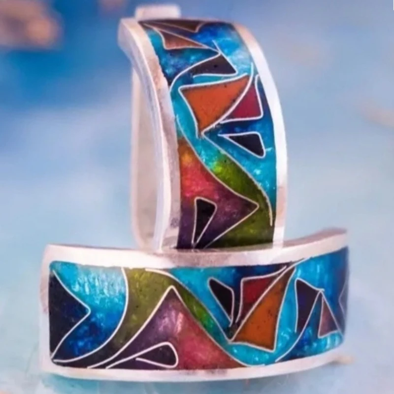 Exquisite Colorful Enamel Paint Silvery Plated Earrings For Women Ethnic Style Fashion Hoop Earrings Jewelry Accessories