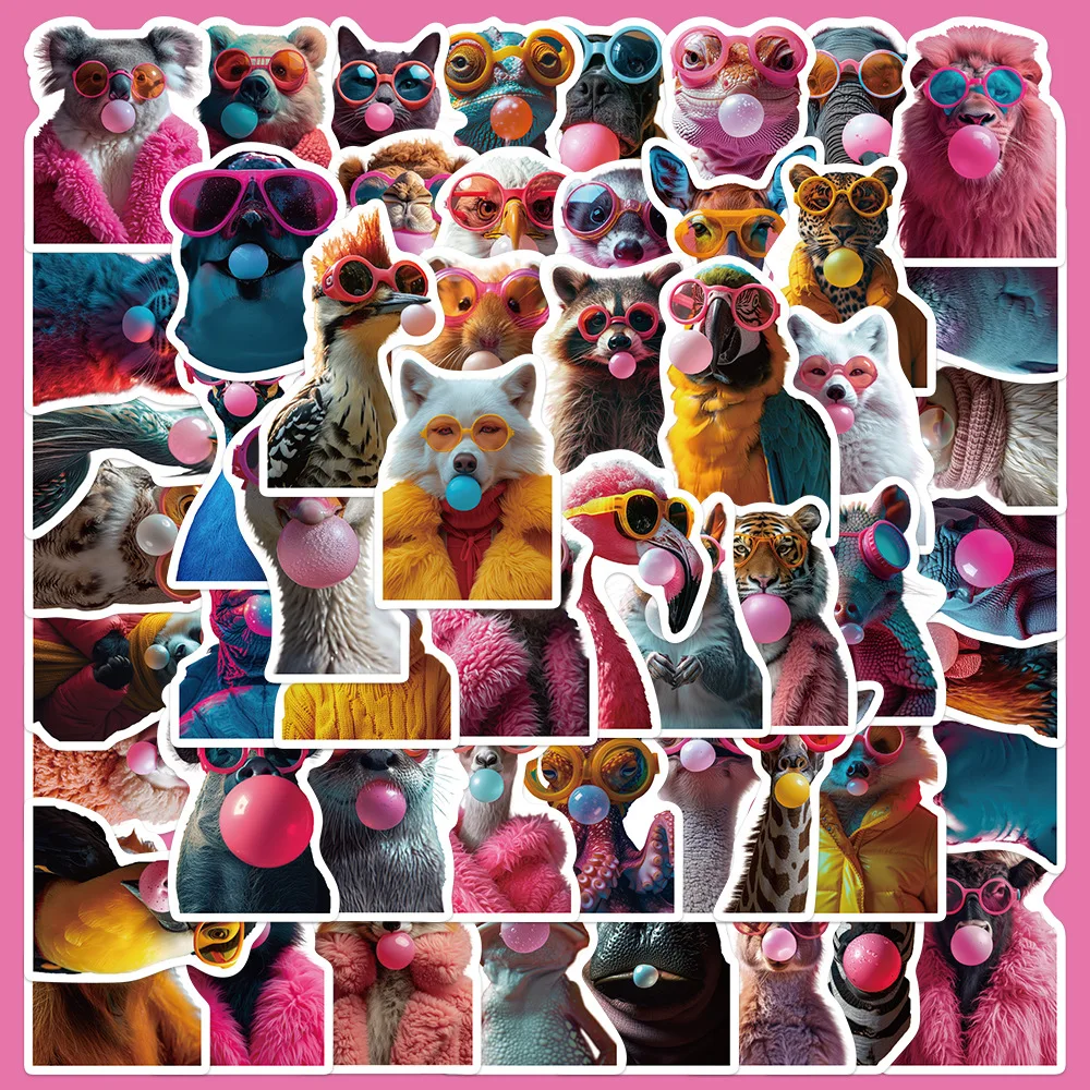 

50pcs Creative Blowing Bubble Animal Series Graffiti Stickers Suitable for Helmets Desktop Wall Decoration DIY Sticker Pack
