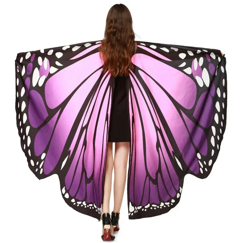 Cosjie Colorful Butterfly Wings Pashmina Girls Fabric Nymph Pixie Poncho Scarf Ladies Halloween Fairy Costumes Accessory Shawl