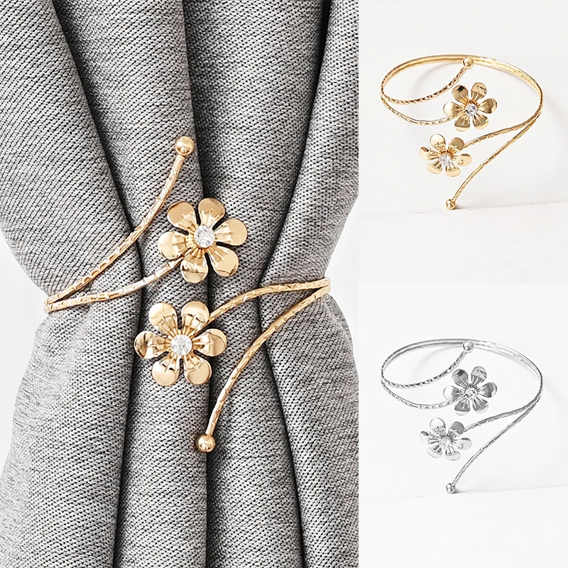 1/2PC Light Luxury Double Flower Curtain Buckle Gold Silver Curtain Holder Metal Curtain Strap Modern Minimalist Curtain Clip