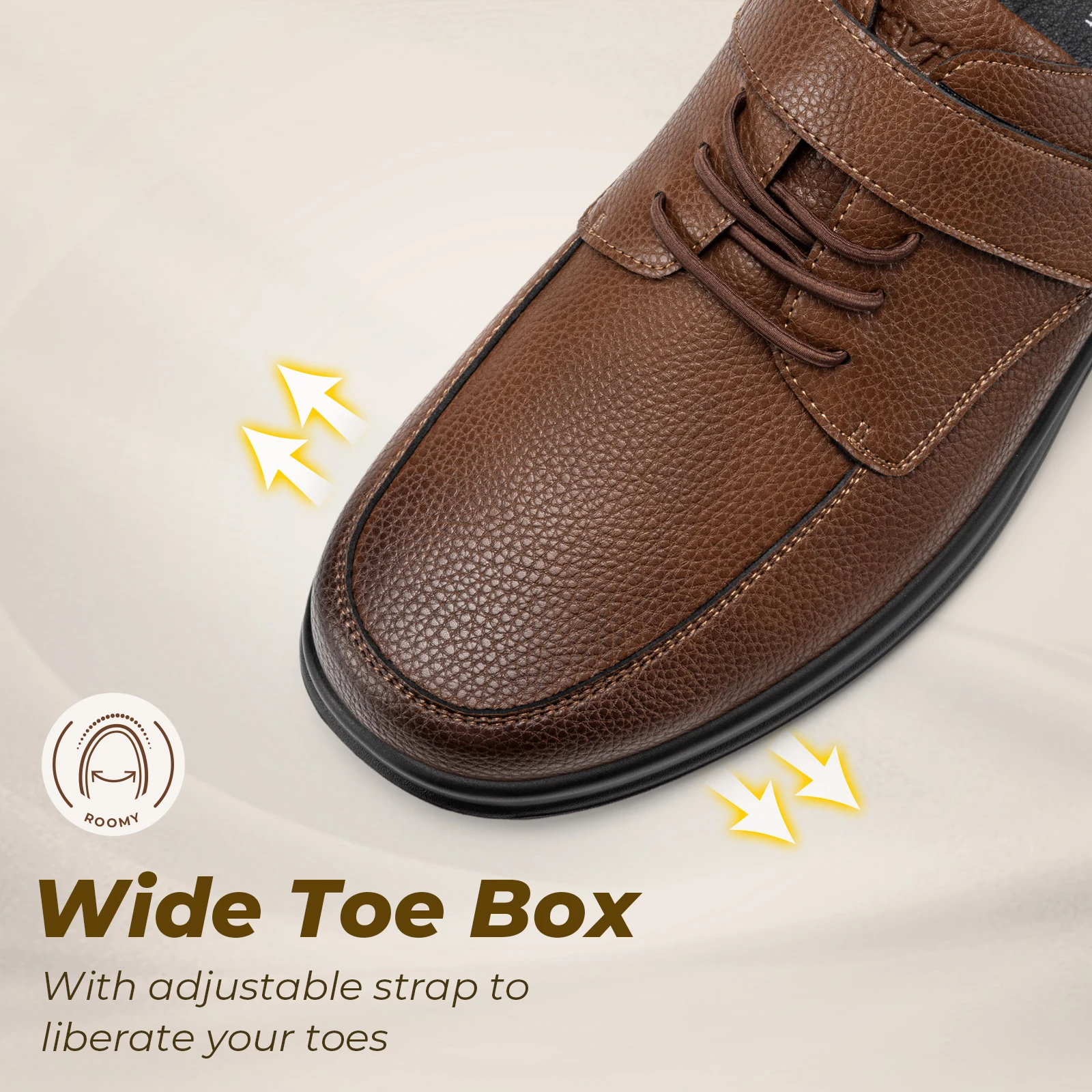 FitVille Men's Diabetic Dress Shoes Extra Wide Toe Leather Casual Business Wedding Shoes for Men Orthopedic Relief Swollen Feet