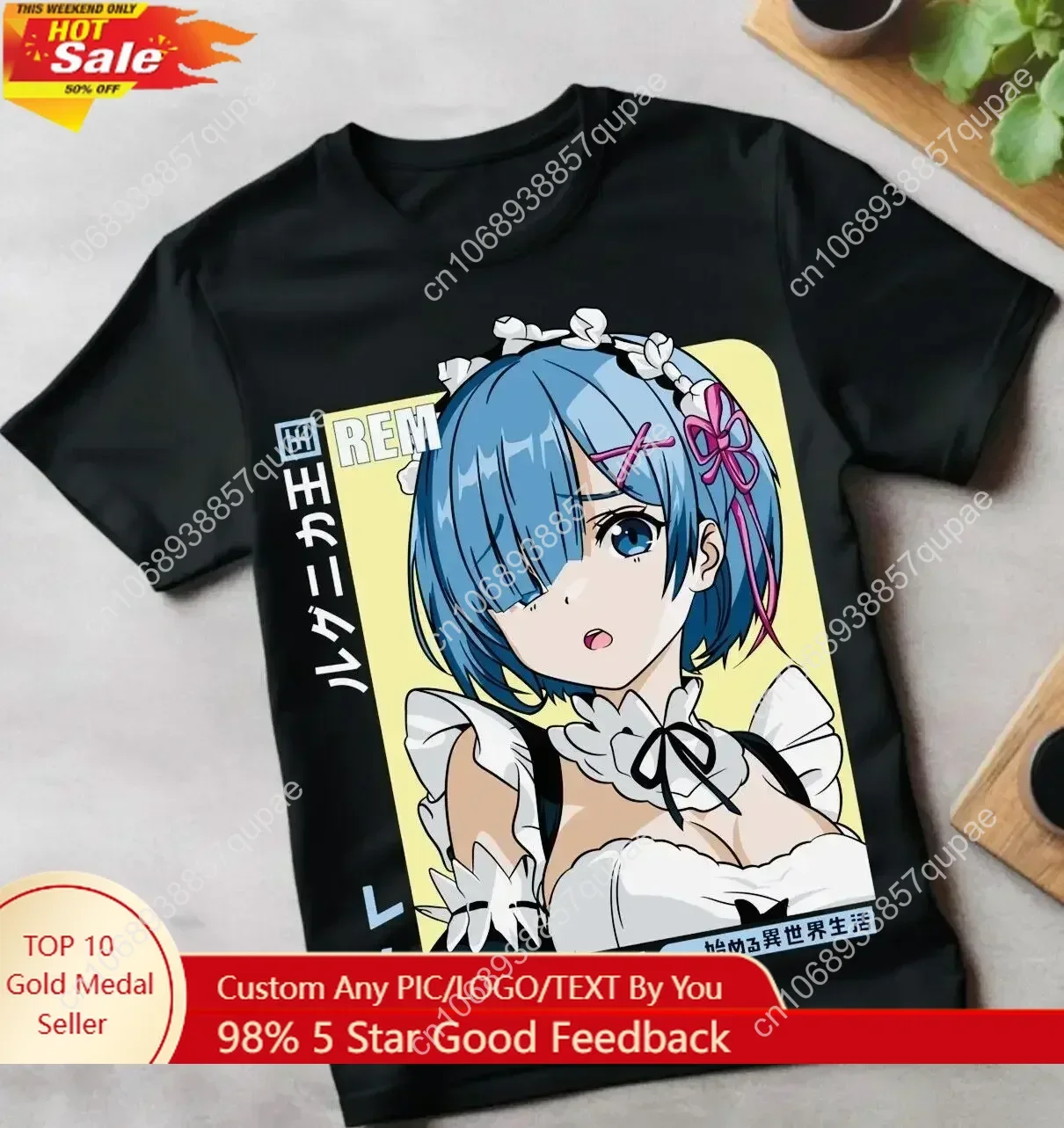 

Rem Re Zero T-Shirt,Cute Re Zero Ram, Japanese,Manga Graphic Tee
