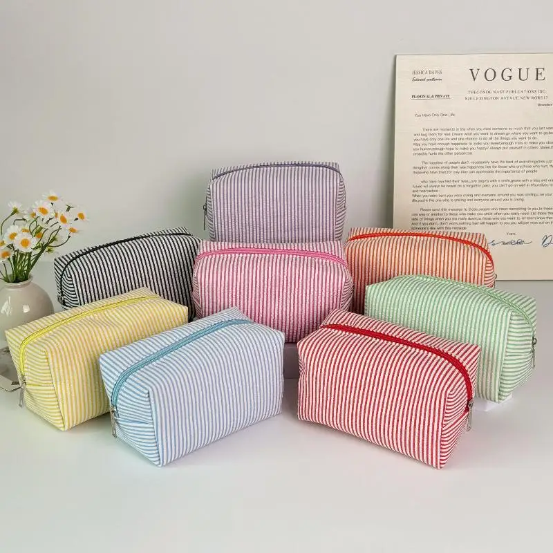 Fashion Women StripFashion Women Sed Cosmetic Bags Striped Storage Make Up Bags For Women Lady With Zipper Travel Bag Makeup Ba