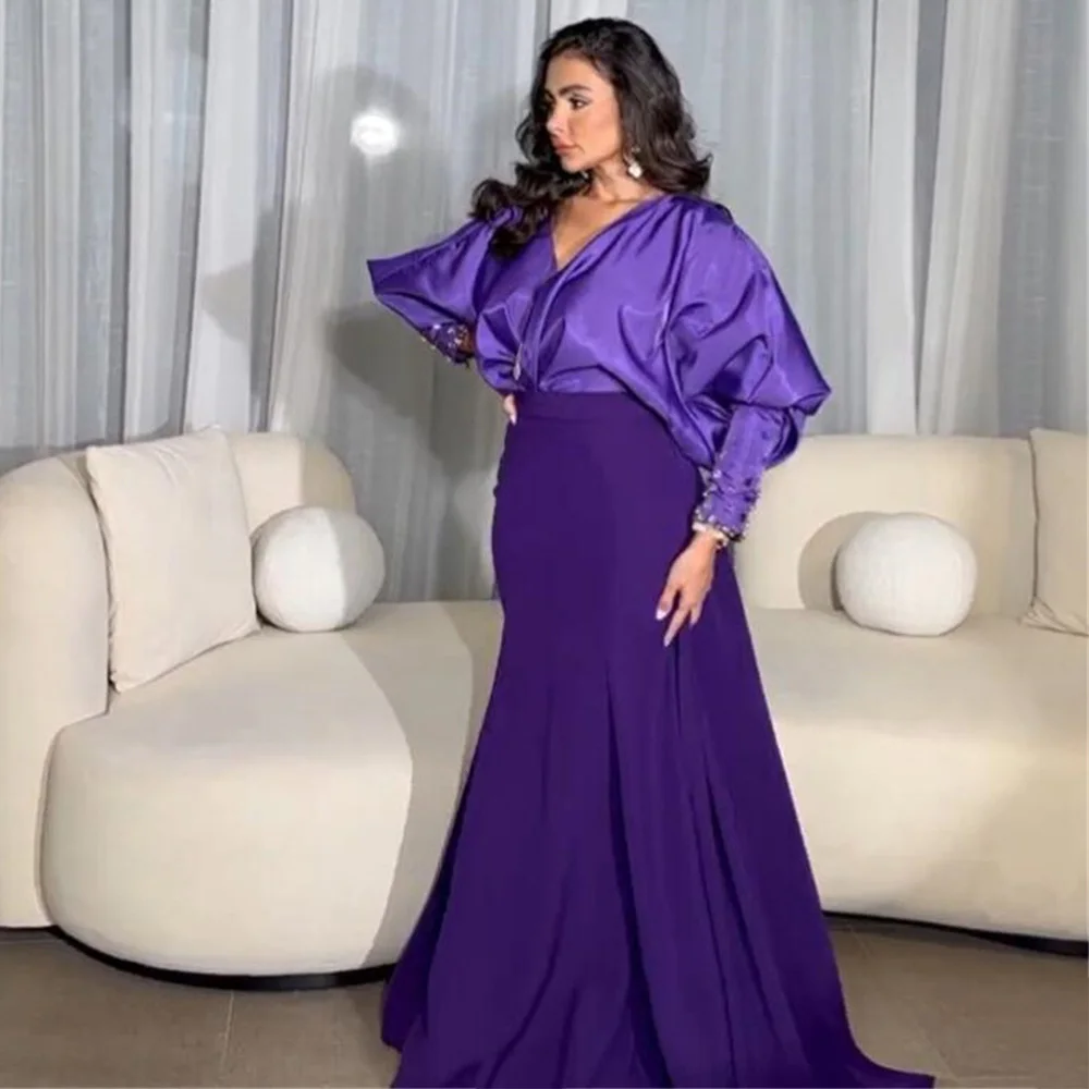 Customized Long Sleeve Evening Party Dresses Patchwork V Neck Rhinestone Exquisite Prom Gown Mermaid Dress فساتين للحفلات الراقص