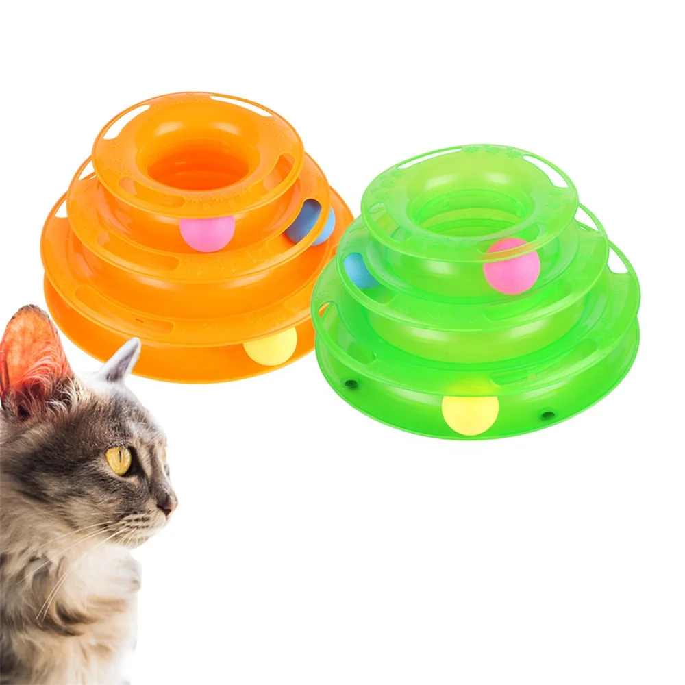 5 PCs 3 Levels Pet Cat Toy Interactive Tower Tracks Disc Triple Disc Ball Cat Intelligence Training Amusement Plate