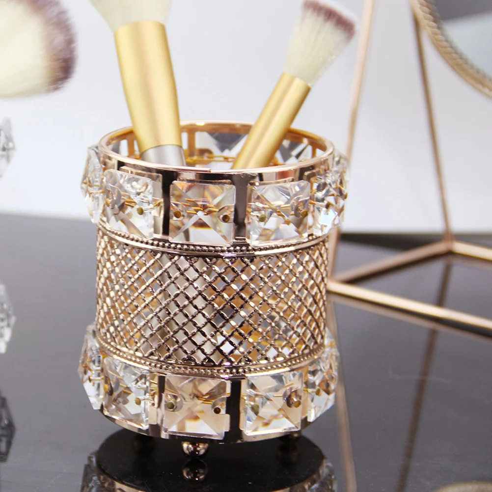 

1pc Golden Crystal Tube Decor Hollow Desktop Organizer For Pencil Pen Makeup Brush Storage Stationery Container Brush Bucket
