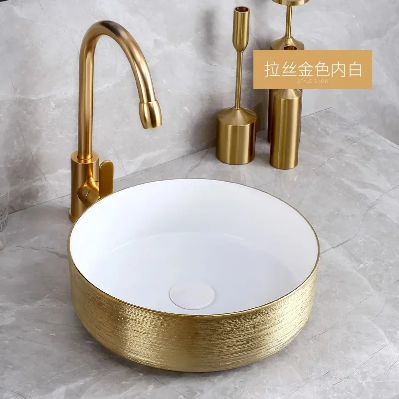 Ceramic counter basin wash small size rose gold round art basin characteristic hotel homestay
