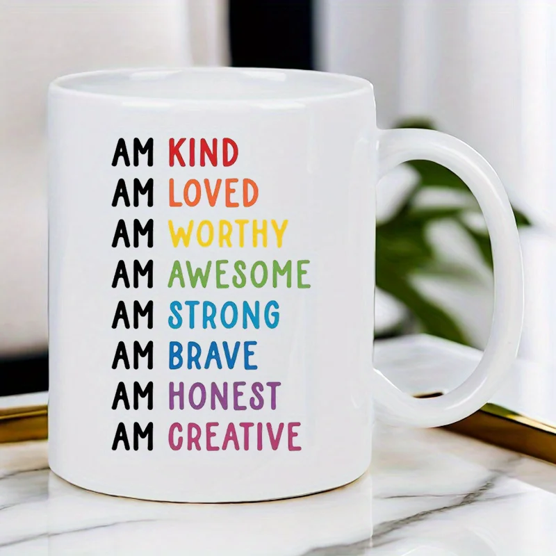 

KIND 11 oz Ceramic Coffee Mug - Reusable, Insulated, Travel Mug, Hand Wash Only - For Coffee Lovers, Unisex, White