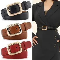 1pc New Women's Belt Fashion Gold Alloy Buckle Belt High Grade Soft PU Leather Belt Trend Paired with Coat Jeans Belt Lady Belt