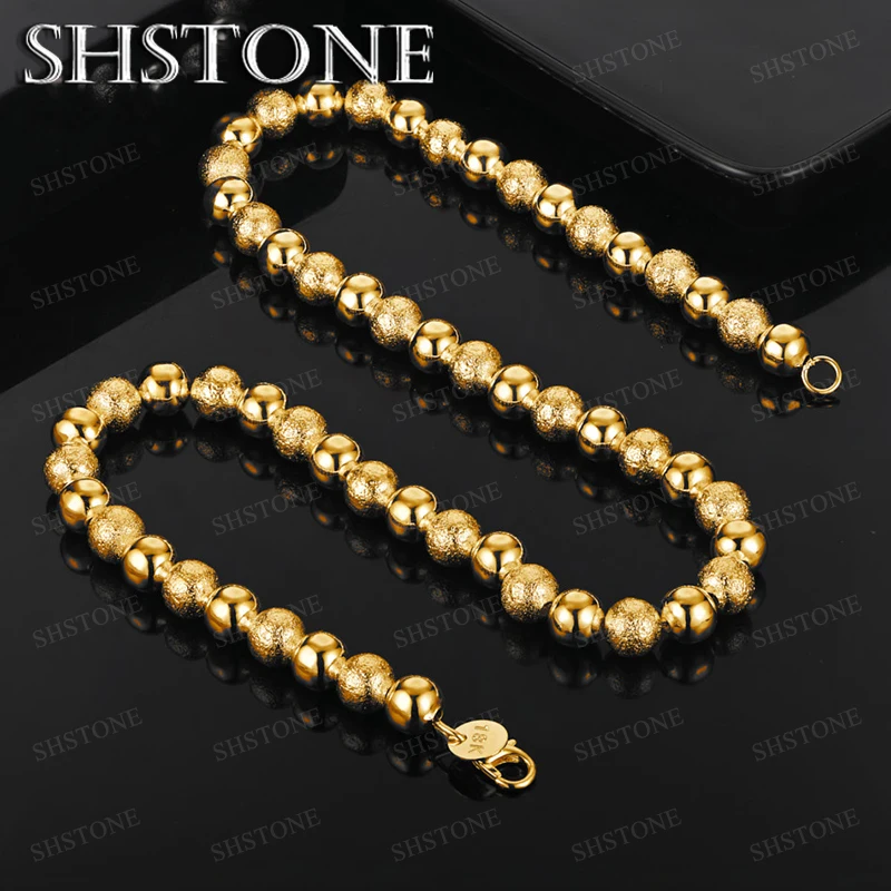 

45cm 18k Gold 8mm Smooth/Frosted Bead Chain Necklace For Women Party Fashion Trend Luxury Jewelry Christmas Gift Accessories
