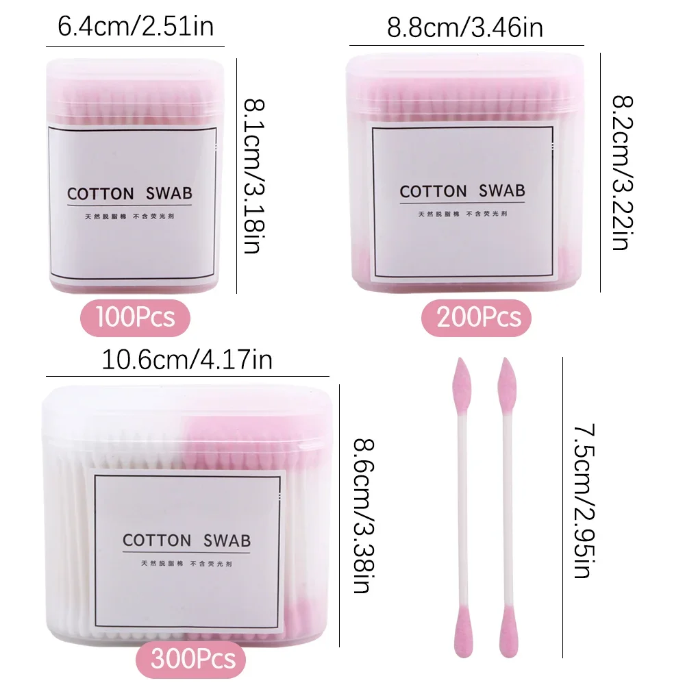 100/200/300 Buah Sekali Pakai Kepala Ganda Kayu Kapas Lipstik Telinga Swab Pembersih Cotton Bud Makeup Tongkat Kapas Alat