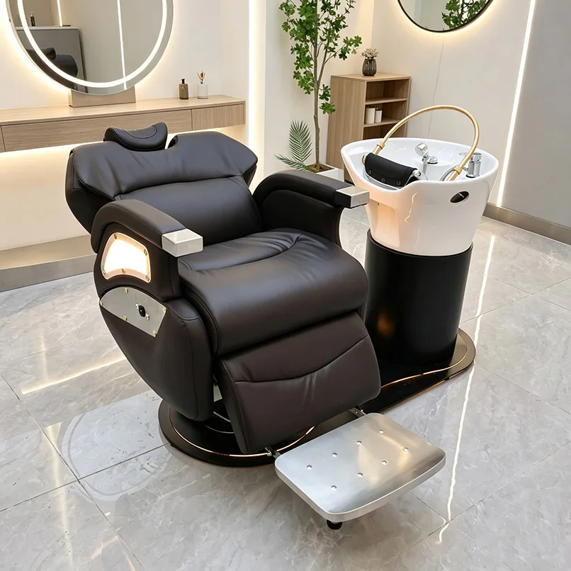 Hair-washing StationSalon Shampoo Chair Electric Massage Hair Washing Chair With Ceramic Sink Barber Shop Hair Wash Station