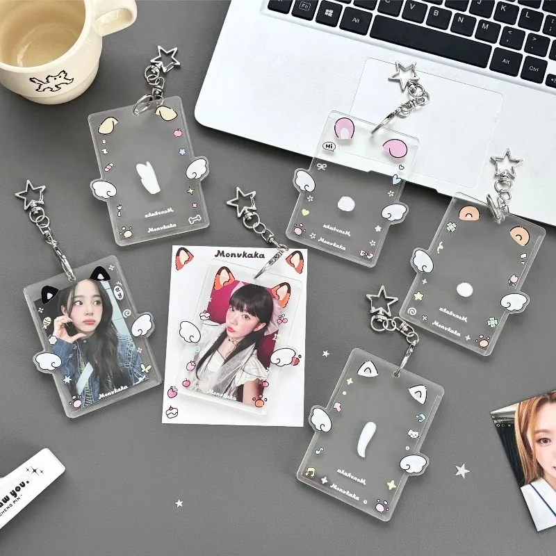 Kawaii Cartoon Animal Eaar Wings Acrylic Hard Photocard Holder INS Korean ID Card Case with Sleeve Angel Small Card Protector