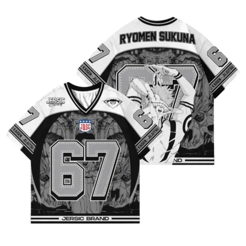 

Men's Jujutsu Kaisen Ryomen Sukuna Printed Short Sleeve Jersey 67 Number Anime Graphic Tee Casual Sports Wear for Fans