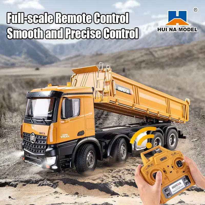 HUINA 536 12-CH 1:14 Alloy Remote Control Full-Scale 8-Wheel Heavy-Duty Engineering Dump Truck Remote Control Toy With Lights