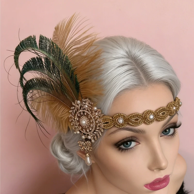 1920s Headpiece Great Gatsby Accessories Flapper Headband Wedding Headpieces for Bride Roaring 20\'s Art Deco Hair Clip