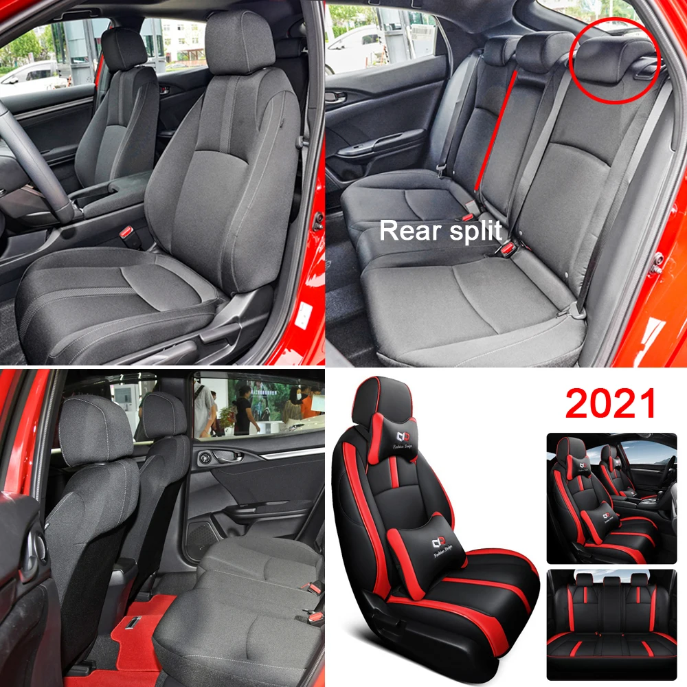 Luxury Car Seat Covers Full Set Seat Neck Pillow For Honda Civic 2021 Full Covered Breathable Leather Car Seat Protective Cover