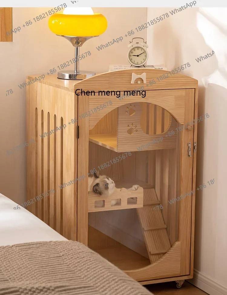 cn8350 LHY zqCat Cage Cat Villa Solid Wood Body Two-Layer Cattery Cat House Home Indoor Pet Kitty
