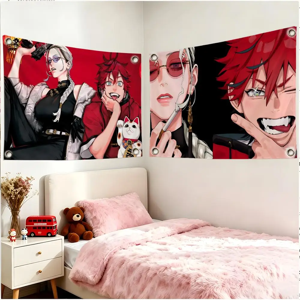 Manga Action Gokurakugai Flags Four Ring Borderless Art Decor Indoor Outdoor Use Simple Hang And Install