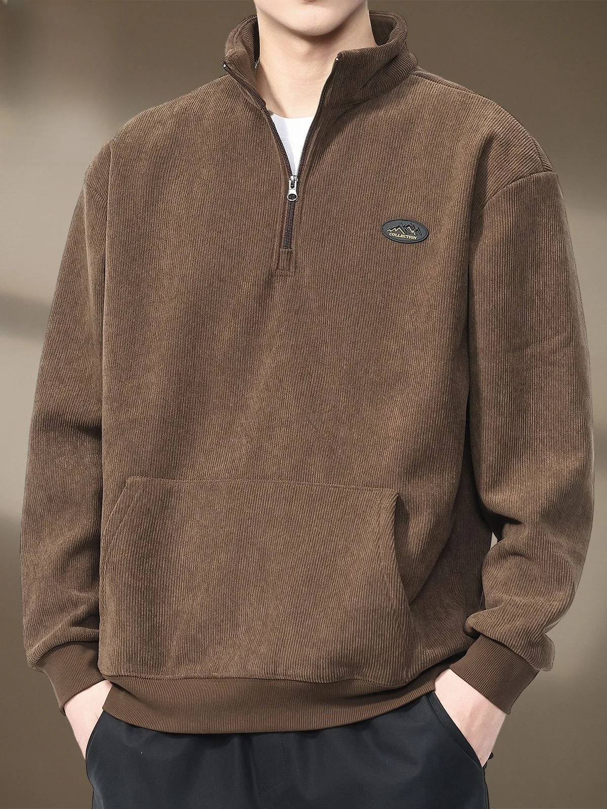 

Men's Stand Collar Fce Lined Sweatirt American Sle Trendy Brand Corduroy Retro Jaet Men's Warmth Autumn Winter
