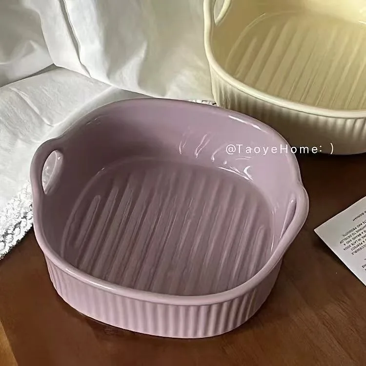 Tigela para Air Fryer, Tigela de Cerâmica Resistente ao Calor com Alças Duplas, Assadeira Quadrada para Micro-ondas, Tigela para Salada, Tigela para Frutas