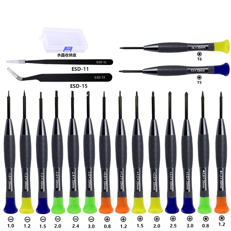 18 in 1 Mobile Phone Tablet Repair Opening Tool Kits Screwdriver Tweezer Metal Spudger Crowbar Disassemble Hand Tool Set