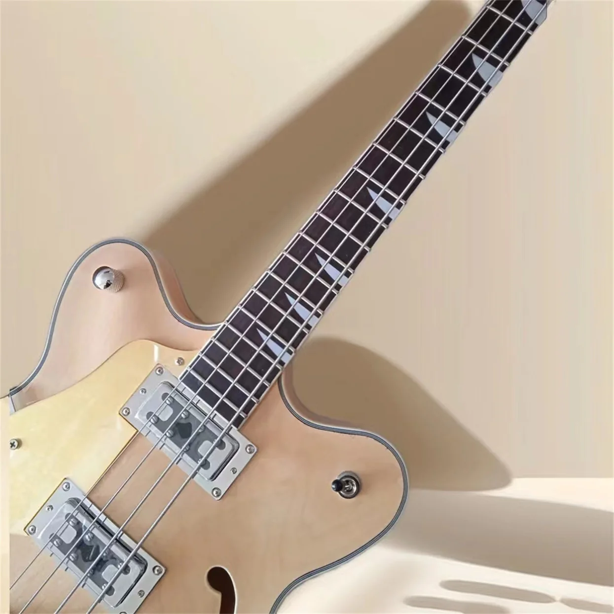 Bass Left-Handed 4-strings Vintage clear Natural wood gloss Semi-Hollow HH Pickups Electric guitar