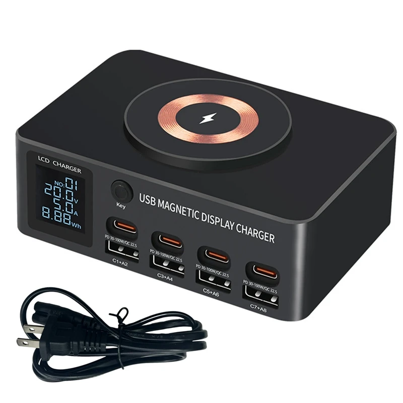

140W Multi-Ports Fast Charger Wireless Charging Quick Charge PD QC 3.0 Digital Display US Plug