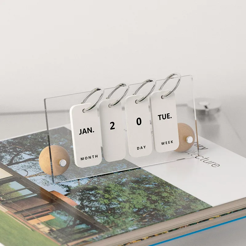 Cutelife Nordic 2026 Wooden Acrylic Flip Calendar Home Interior Decoration Calendar Table Accessories Ornaments Gifts Calendar
