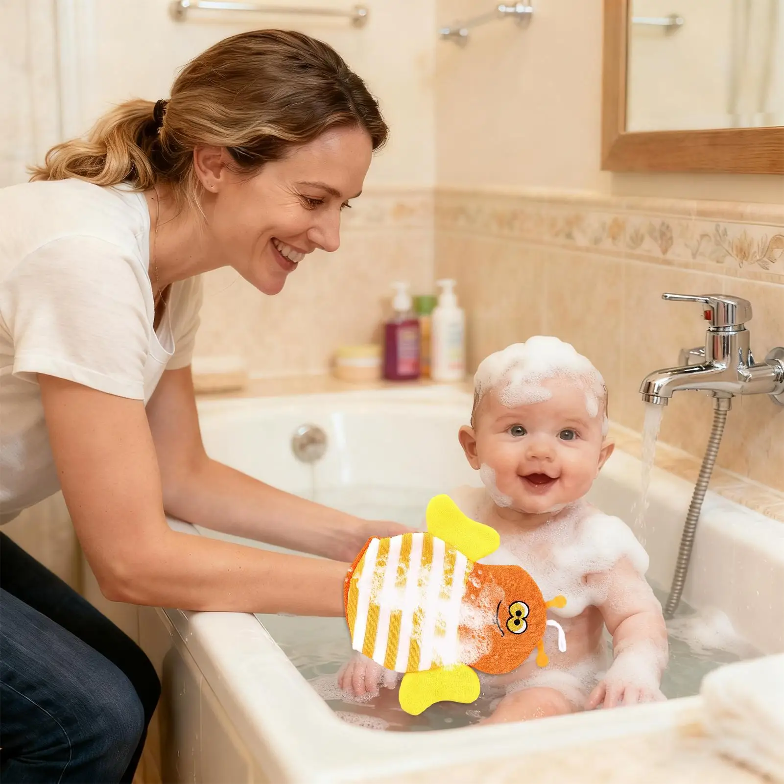 Bath Gloves 5 Pieces Fruit Shape 3D Foaming Reusable Net Soft Back Rubbing Gloves For Baby Boy Girl Adult Body Bathroom Home