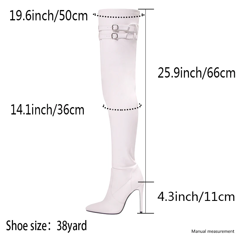 2025 White Women\'s High Heel Long Boots Waterproof Faux Leather Thigh High Boots For Winter Party Night Out