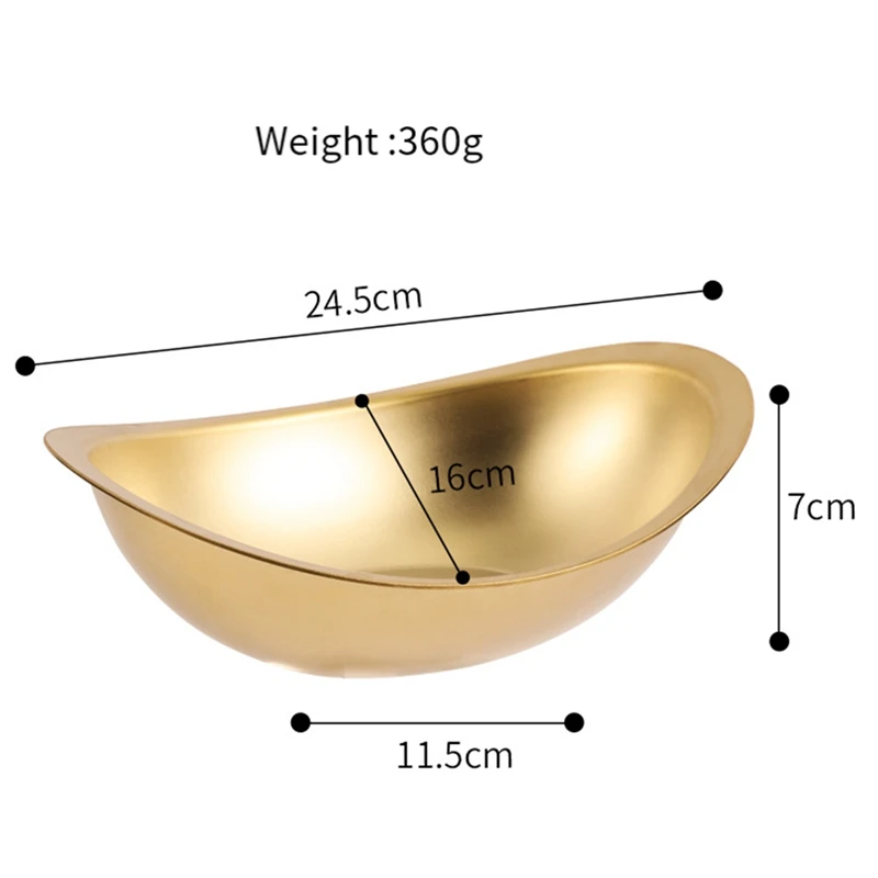 1 Piece Stainless Steel Golden Ingot Bowl Korean Salad Bowl Korean Cuisine Tableware M