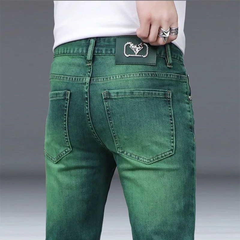 2024 Spring and Autumn New Fashion Trend Straight Leg Stretch Green Jeans Men\'s Casual Comfort Breathable High Quality Pants