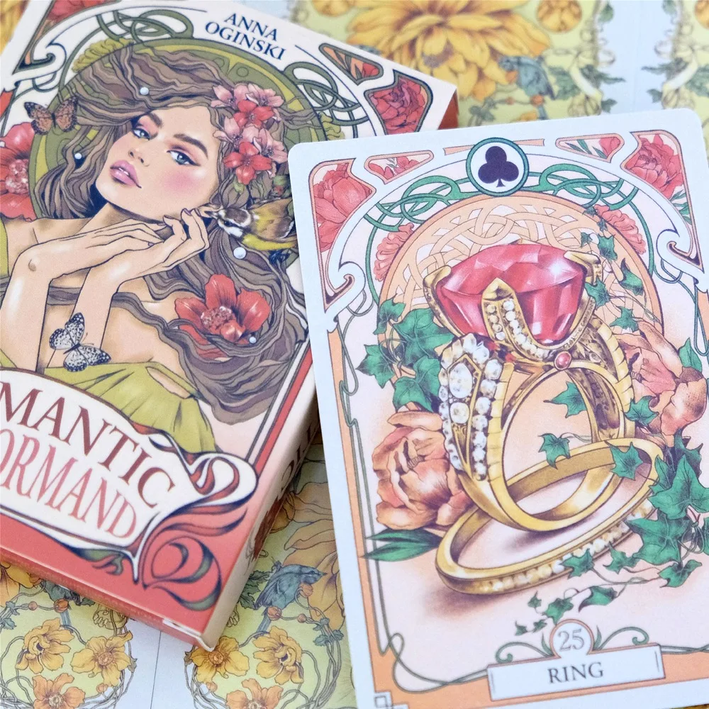 37 tarjetas románticas Lenormand Oracle motivos florales del estilo Art Nouveau 10,5*7,5 cm (con 1 tarjeta especial)