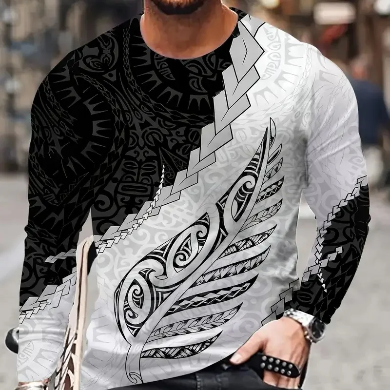 

2025 Spring and Autumn Men's Printed Long Sleeve T-shirt, a regular fit shirt suitable for concerts and everyday wear.