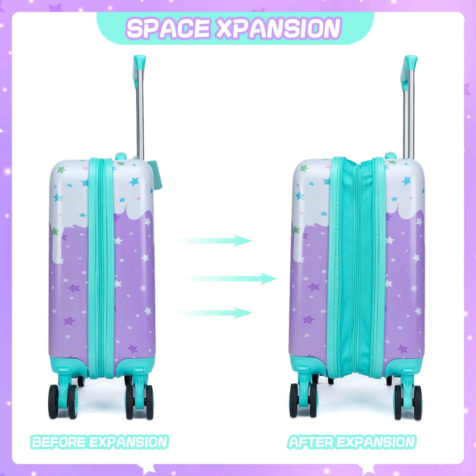 2 ชิ้นเด็กชุดกระเป๋าเดินทาง 16 ''Hardside กระเป๋าเดินทาง Spinner ล้อเด็กหญิงกระเป๋าเดินทางกระเป๋าเดินทางสายการบินได้รับการอนุมัติ