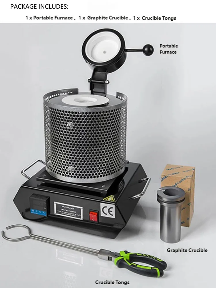 1 كجم فرن صهر الذهب 1150 ° فرن صب المعادن المدمج عالي الحرارة C لصهر خردة معدنية من الألومنيوم والنحاس الذهبي