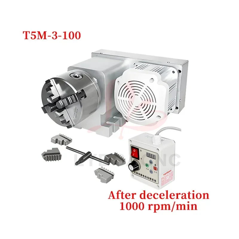 Adjustable Speed T5M-3-100AB CNC Milling Machine Rotary A-axis Indexing Head 100mm Chuck 3 Jaws Rotation Wood Routers Tools Kit