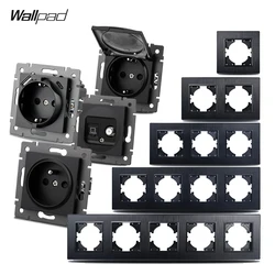 WALLPAD EU FR Wall Socket Electrical Outlet USB Fast Charging Port Type C Black Brushed Finishing 1-5 Post