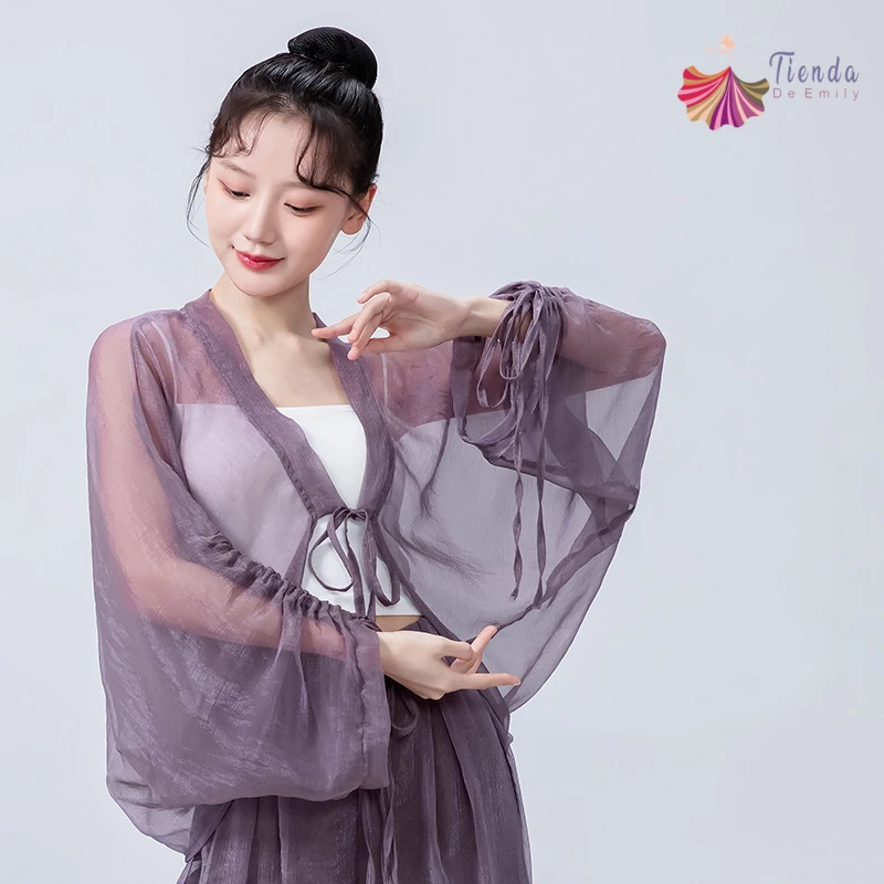 Top da danza classica da donna, manica a pipistrello larga, cardigan legato fluido, costumi da spettacolo popolare cinese, camicetta sari ampia, abbigliamento da ballo