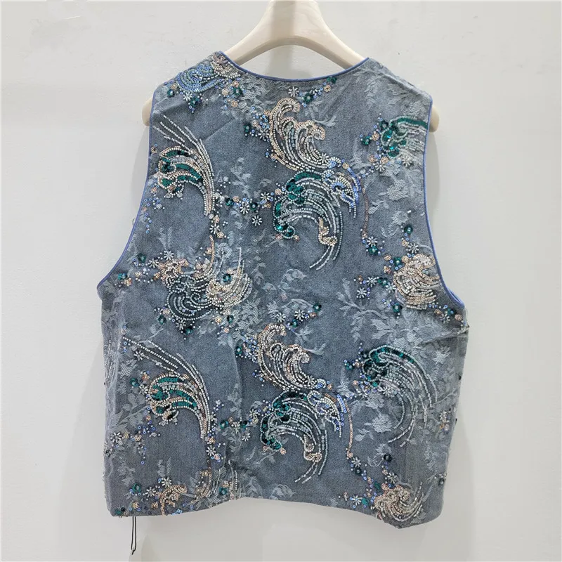 HKSH Women Waistcoat Chinese Style Heavy Sequins Beading Single Breasted Elegant Fashion Sleeveless Loose Niche Tank Top HK25869