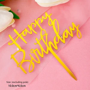 Acrylhartung Happy Birthday Topper Kuchen, Toper Cupcake, Goldener Spiegel, Kindergeburtstagsfeier, Dessertdekorationen, Babyparty, 10pcs 12 Hauptverkaufskuchen - №12