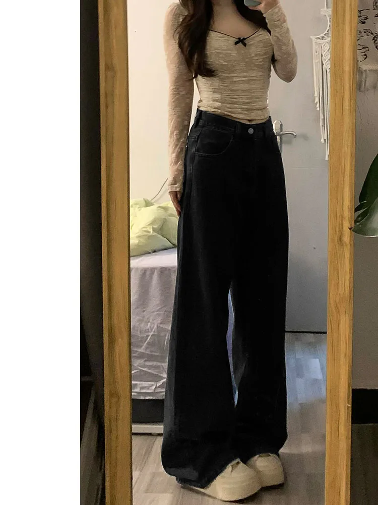 กางเกงยีนส์ทรงตรงขาตรงสำหรับผู้หญิง ไซส์ใหญ่ เอวสูง ทรงขากว้าง ช่วยให้ดูผอมลง ทรงบูทคัท เหมาะสำหรับฤดูหนาว