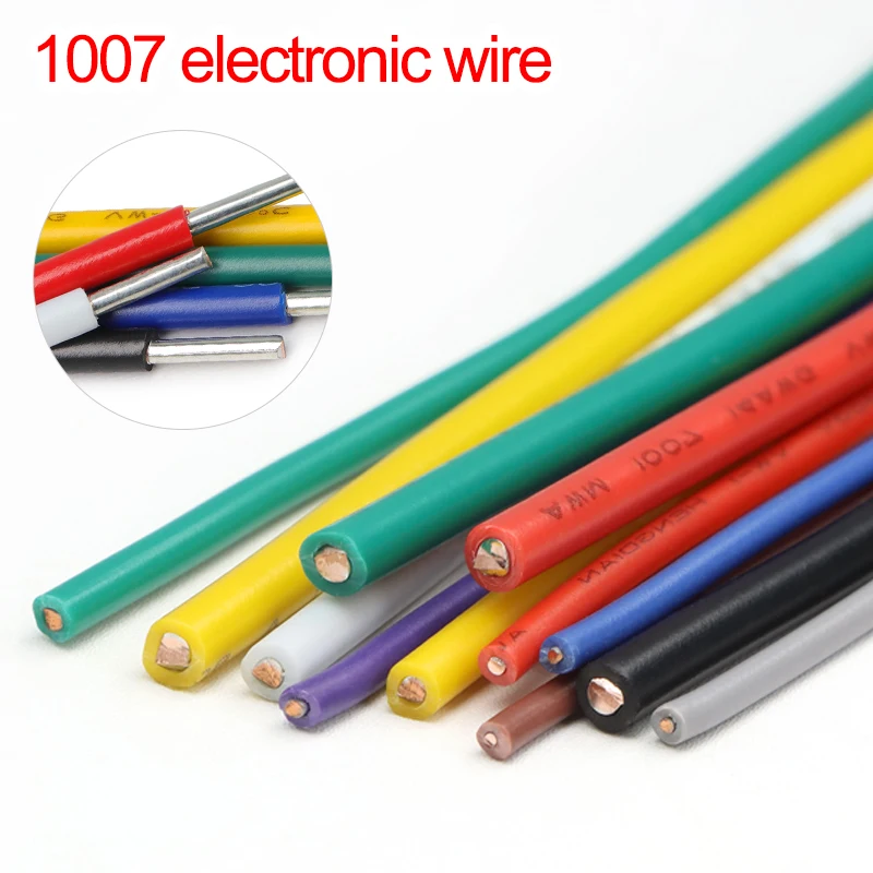 2/5/10m 1007 Electric Wire 26 24 22 20 18 16 AWG PVC Insulation Tinned Plating 300V LED Solid Single Core Copper Cable