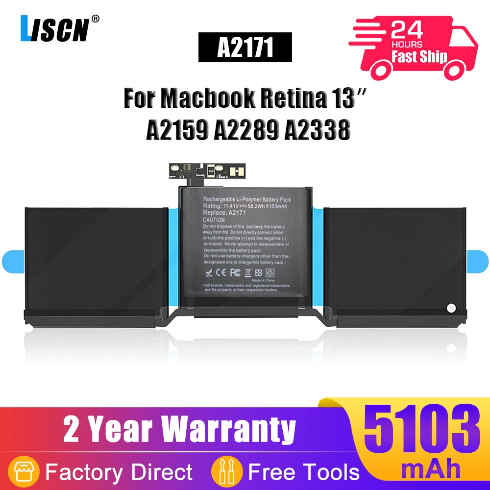 

LISCN 58,2 Втч A2171 Аккумулятор для ноутбука Apple MacBook Retina 13,3 дюйма A2159 (2019 года) A2289 (2020 год) A2338 (2020 год) 616-00675